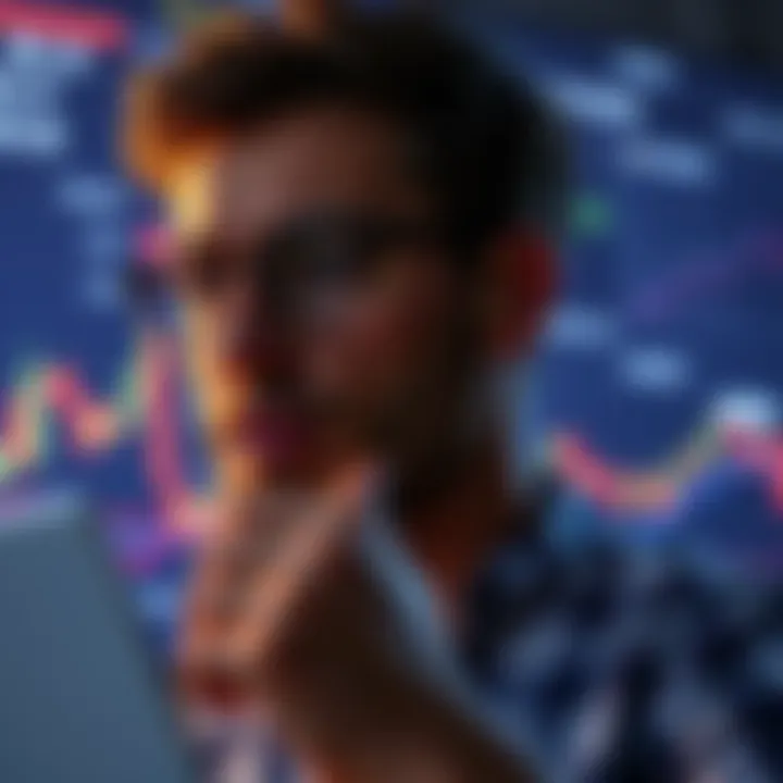 Thoughtful Investing A person analyzing stock charts and cryptocurrency trends with a focused expression, symbolizing a shift from impulsive to thoughtful investing.