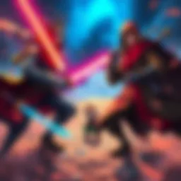 Three Duelists in Action Three powerful duelists strategizing on a battlefield, setting up tactics to win without entry options, with two characters positioned as bait.