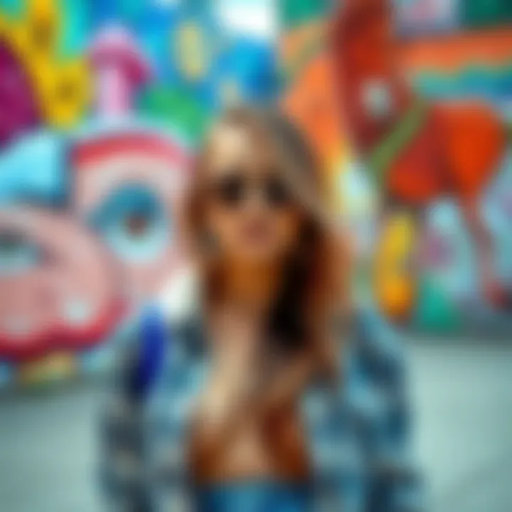 A young influencer showcasing her unique fashion style against a colorful Australian street art backdrop