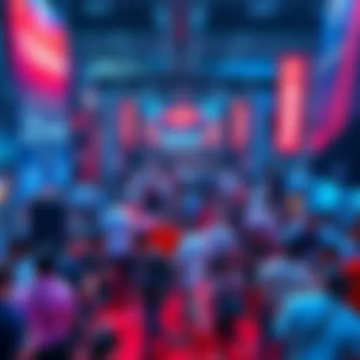 A large crowd gathered at Token 2049 in Singapore, with banners showcasing cryptocurrency and Formula 1 themes, highlighting the Cardano community, and attendees networking.