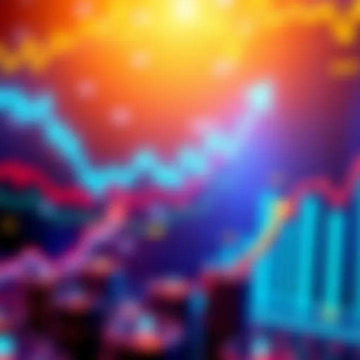 A graphic showing tokenized stocks with upward arrows and financial charts, symbolizing market growth and investment potential