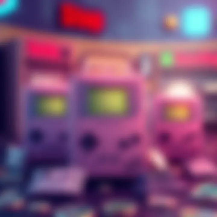 Illustration showing GameBoy cartridges being converted into digital tokens on a blockchain, blending gaming nostalgia with technology.