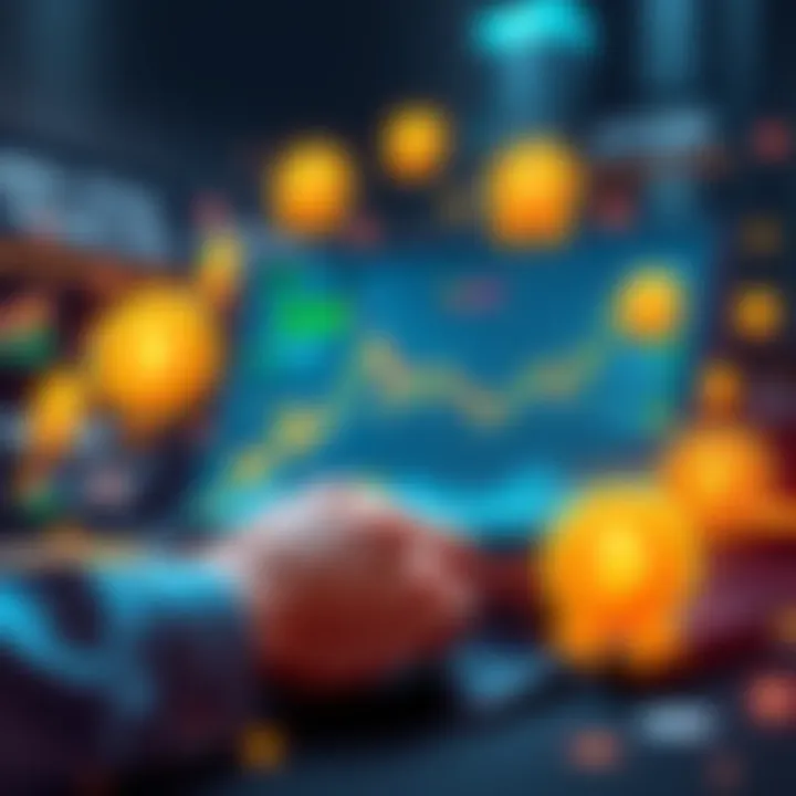 Graphic showing a person trading tokenized stocks on a digital platform with rewards symbols around them