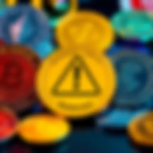 Graphic showing major cryptocurrency tokens like ADA, ETH, and SOL with a warning symbol, indicating their removal from the Crypto Earn program in Massachusetts.