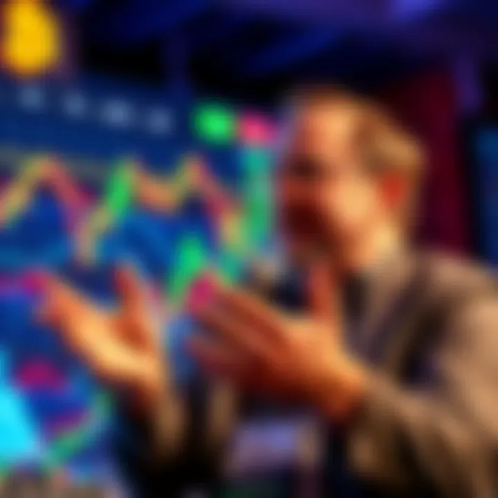 Tom Lee at Bitcoin Conference Tom Lee speaking at a Bitcoin conference, discussing Bitcoin's potential rise and market trends, with charts in the background.