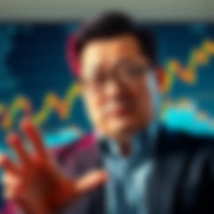 Tom Lee looking worried with a background of falling cryptocurrency charts