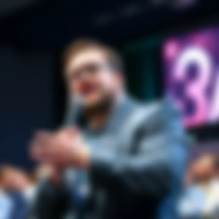 Tom Lee confidently addressing an audience about cryptocurrency's growth and potential.