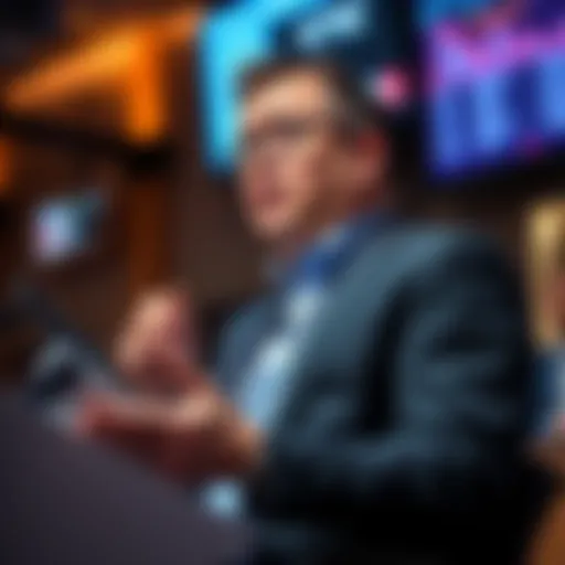 Tom Lee discusses market strategies with investors at a presentation.