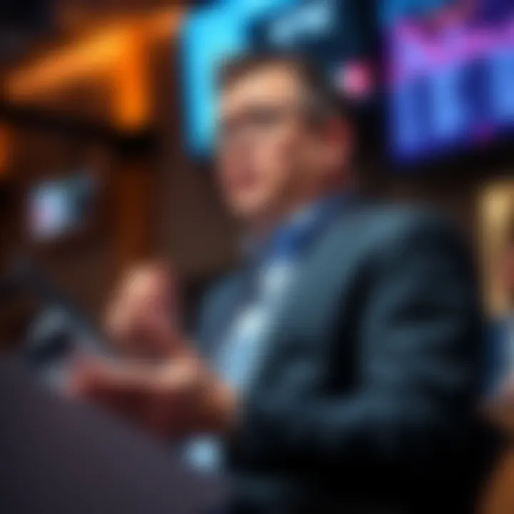 Tom Lee discusses market strategies with investors at a presentation.