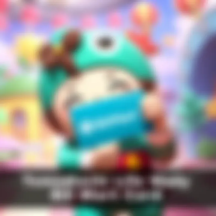 A character from Tomodachi Life playfully holding a BitMart Card, smiling in a colorful game-like background.