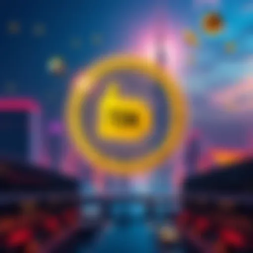 A visual representation of Toncoin being staked to secure a UAE golden visa, featuring digital currency graphics and symbols of the UAE like the Burj Khalifa.