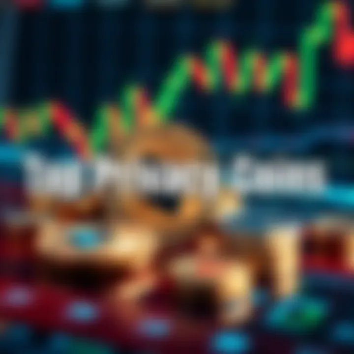 A graphic showing symbols of privacy coins like Monero and Litecoin with financial graphs in the background