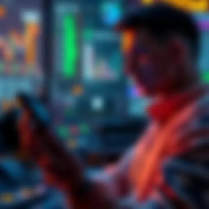 A person using a mobile app to monitor multiple cryptocurrency wallets on a smartphone
