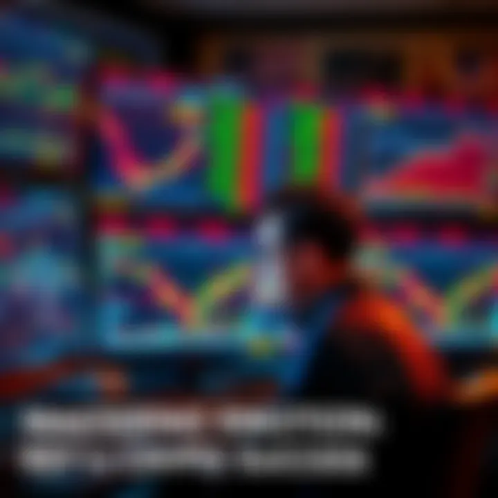 A trader focused on multiple screens showing cryptocurrency charts and graphs, illustrating emotional control in trading decisions.