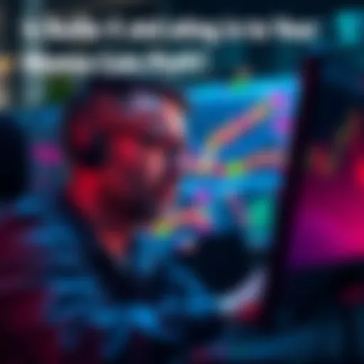 A trader looks worried while reviewing charts on a computer, symbolizing concerns over high fees impacting meme coin trading profits.