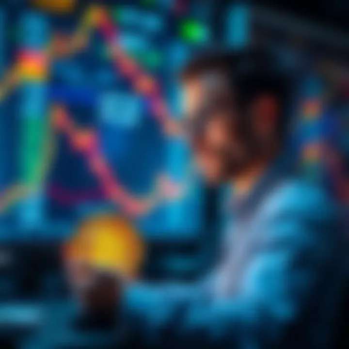 A stock trader looking at price charts of Bitcoin and Ethereum, contemplating whether to sell or hold. The trader shows concern about the market volatility.