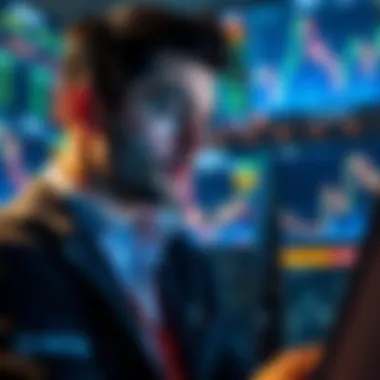 Trader Considering Market Conditions A trader looking at financial charts and market data with a thoughtful expression, weighing the decision to trade or skip the day