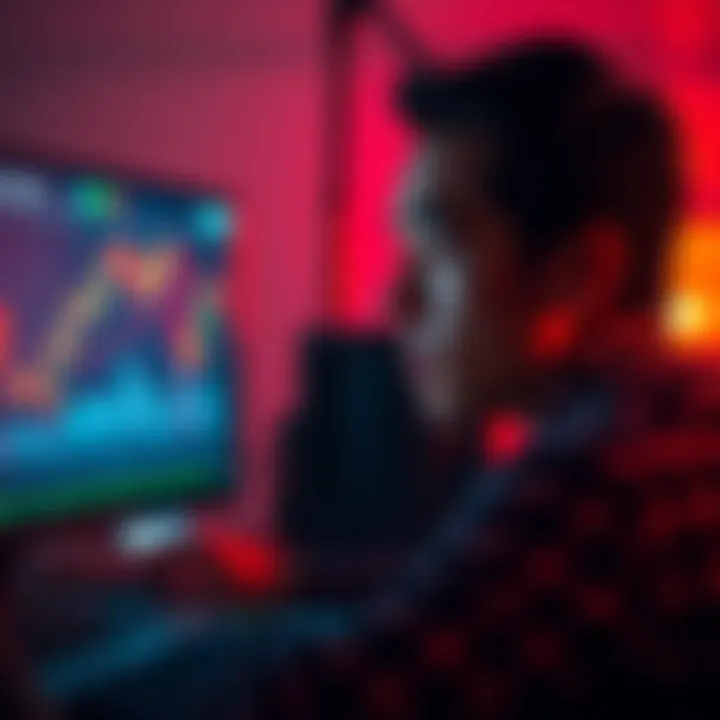 Trader feeling excitement and anxiety A person looking at a computer screen, showing fluctuating memecoin graphs with mixed emotions of excitement and worry.