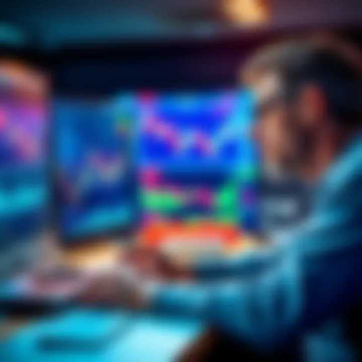 A trader looking stressed while analyzing financial charts and graphs on a computer, reflecting on a $22K loss in investments.
