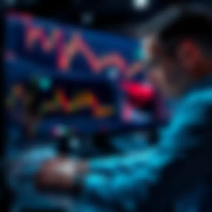 A trader looking at graphs and charts on a computer screen, comparing crypto market trends to stocks and forex.