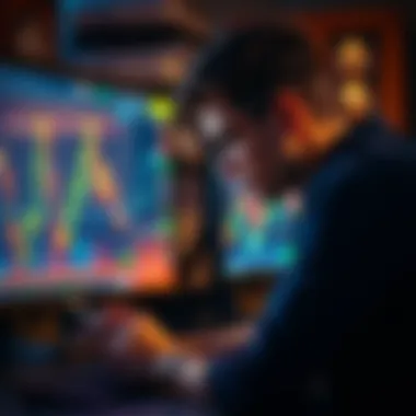 A focused trader looking at market data on a computer screen with charts and graphs, reflecting on key trading lessons.
