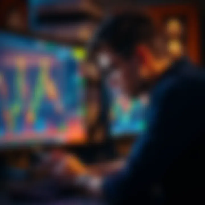 A focused trader looking at market data on a computer screen with charts and graphs, reflecting on key trading lessons.