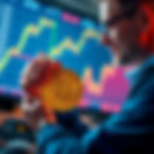 Trader buying Bitcoin A trader confidently purchasing Bitcoin, with a bright chart showing an upward trend in the background