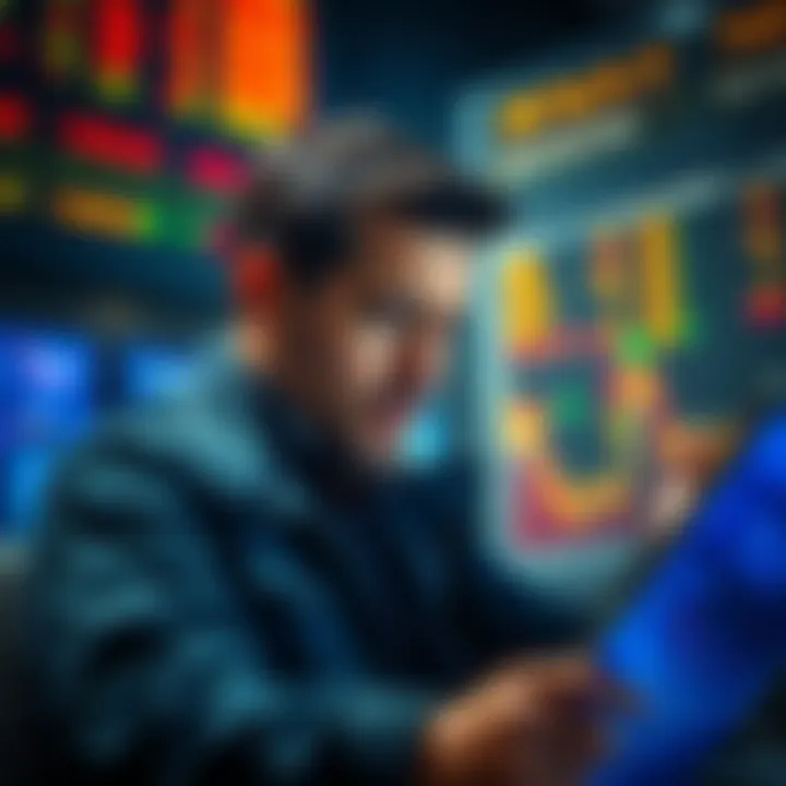 A trader looks frustrated while analyzing a chart showing declining crypto profits after cashing out. Graphs and numbers hint at market downturns.