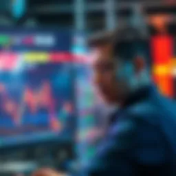 A trader looking at fluctuating graphs on a screen, reflecting emotions in the crypto market, with a thoughtful expression indicating hesitation