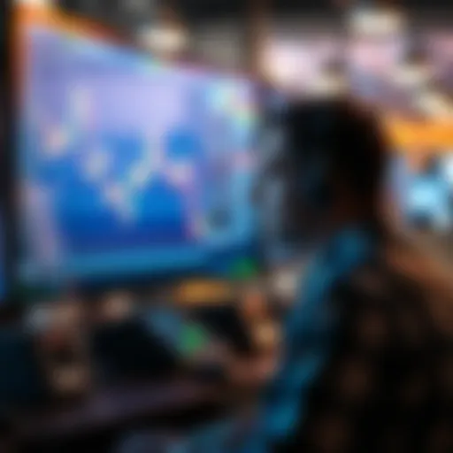 A trader looking at a computer screen displaying a stock chart with declining values, showing frustration over missed profits.
