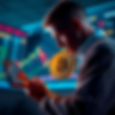 A trader looking at a chart with Bitcoin price targets, focused on the $40,000 mark, symbolizing market timing strategy