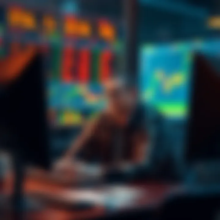 Trader looking worried at computer A trader sits at a desk, looking stressed while staring at stock charts on a computer screen, reflecting on a recent trading mistake