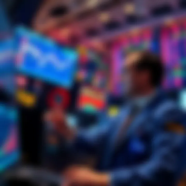 Traders Analyzing Market Trends Two traders looking at charts and graphs on screens, showing signs of market volatility