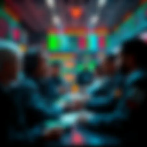 A group of traders sharing their experiences and opinions on different decentralized exchanges like GMX and dYdX at a forum