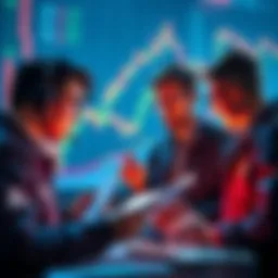 A group of traders examining Bitcoin price charts and discussing market trends, reflecting skepticism about the 4-year cycle.