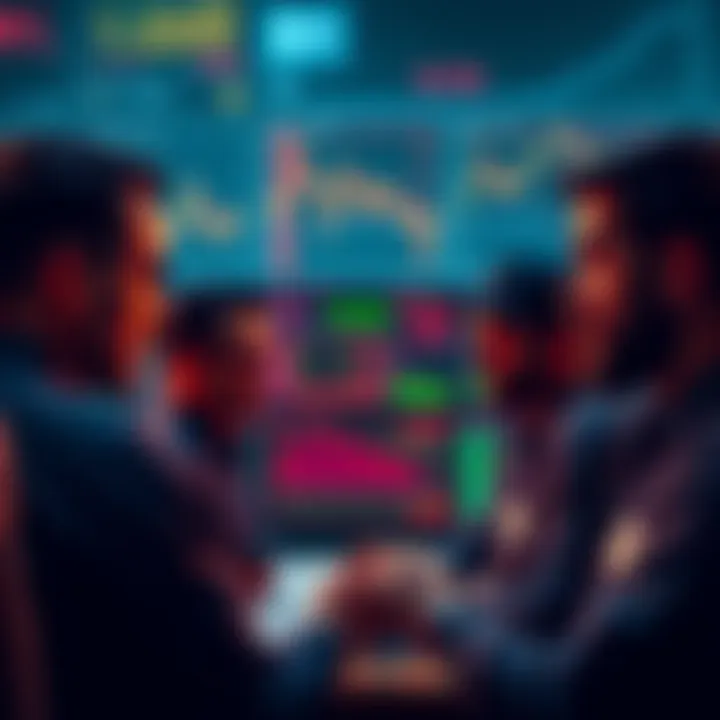 A group of traders discussing cryptocurrency trends, looking at charts and graphs on screens, showing mixed emotions about the future of altcoins.