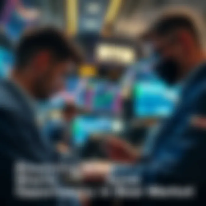 A group of traders studying charts and graphs on screens, focusing on bear market conditions and short selling strategies