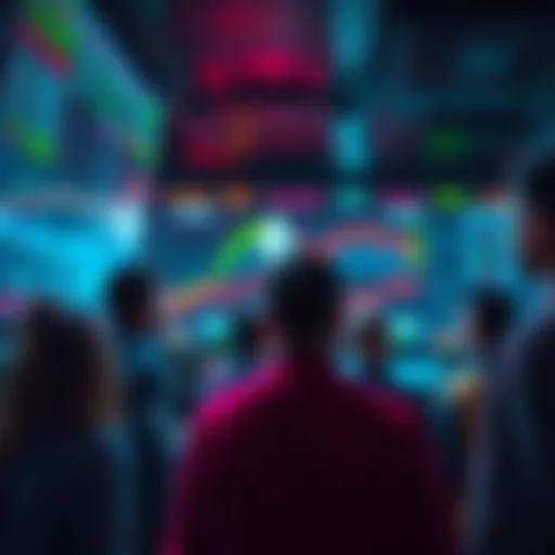 A group of traders looking worried as they watch a screen showing declining cryptocurrency prices, with Ethereum highlighted.