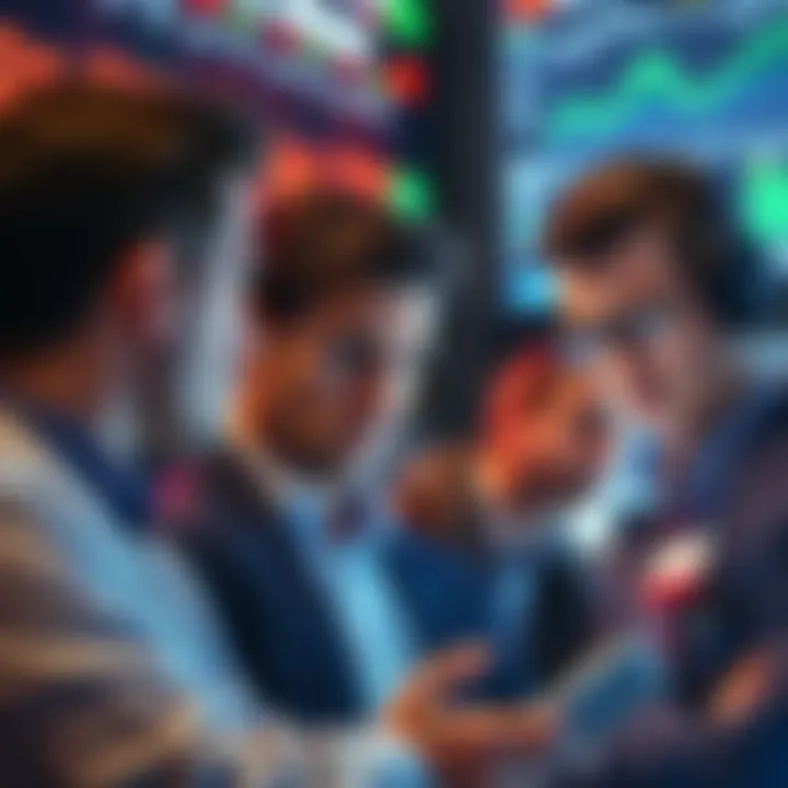 A group of traders looking at stock charts with worried expressions while one trader appears confident, suggesting seizing opportunities rather than panicking.