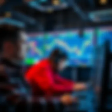 A group of traders staring at a computer screen showing market decline, illustrating the stress of high leverage trading.