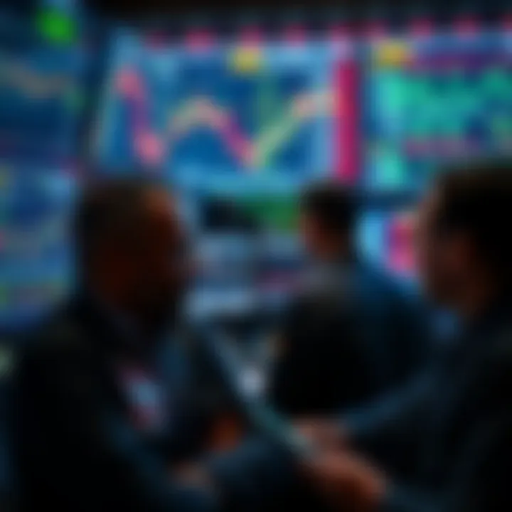 Traders are analyzing charts and graphs on screens, showing a quiet and cautious atmosphere despite rising prices.