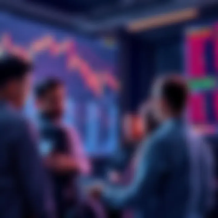 Trading Discussion People engaging in a discussion about trading strategies and technical analysis