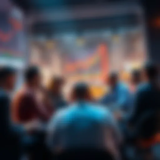 A group of people engaged in a lively discussion about trading strategies and insights