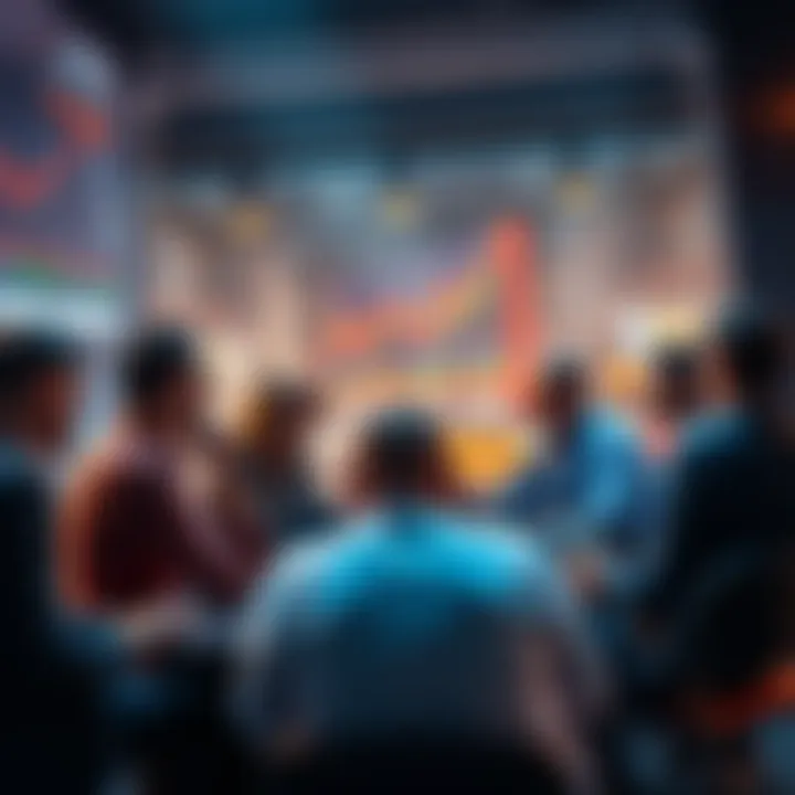 A group of people engaged in a lively discussion about trading strategies and insights