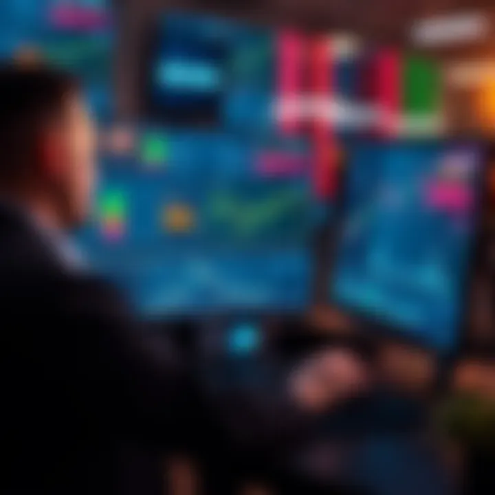 A trader analyzing charts and data on a computer screen, weighing strategies against luck in trading decisions.