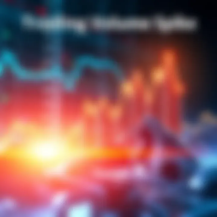 A graphic showing a spike in trading volume with a downward trend in price, highlighting 50 million volume under half a cent