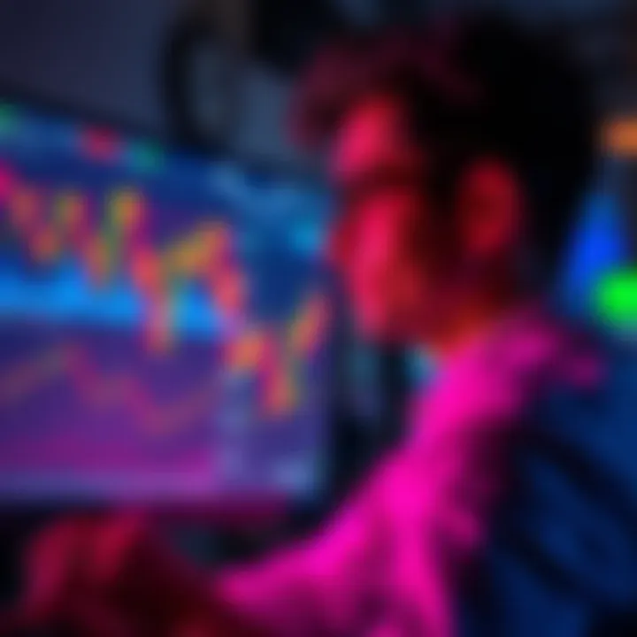 Person looking at trading charts on a computer A person focused on trading charts and market data on a screen, with a thoughtful expression, considering AI trading options.