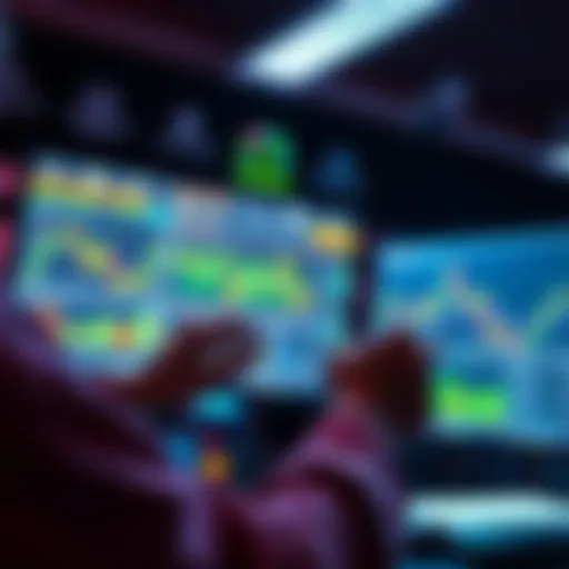 A person analyzing trading bots on a computer screen while charts and graphs displaying rare trading data are visible.