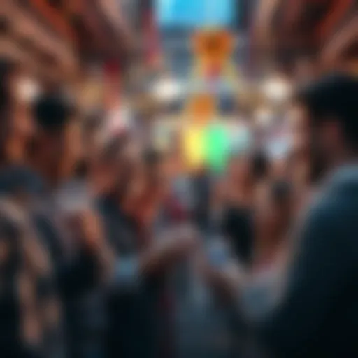 A vibrant gathering of traders celebrating their community spirit with smiles and camaraderie.