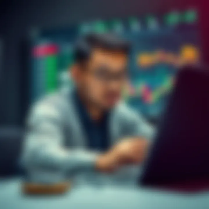 A person analyzing crypto market trends on a laptop, expressing mixed emotions about recent market changes.